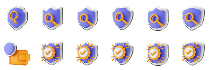 3d shield security safe privacy protection firewall insurance icon set bundle illustration