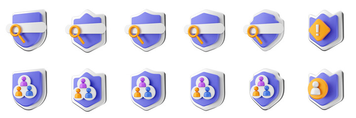 3d shield security safe privacy protection firewall insurance icon set bundle illustration