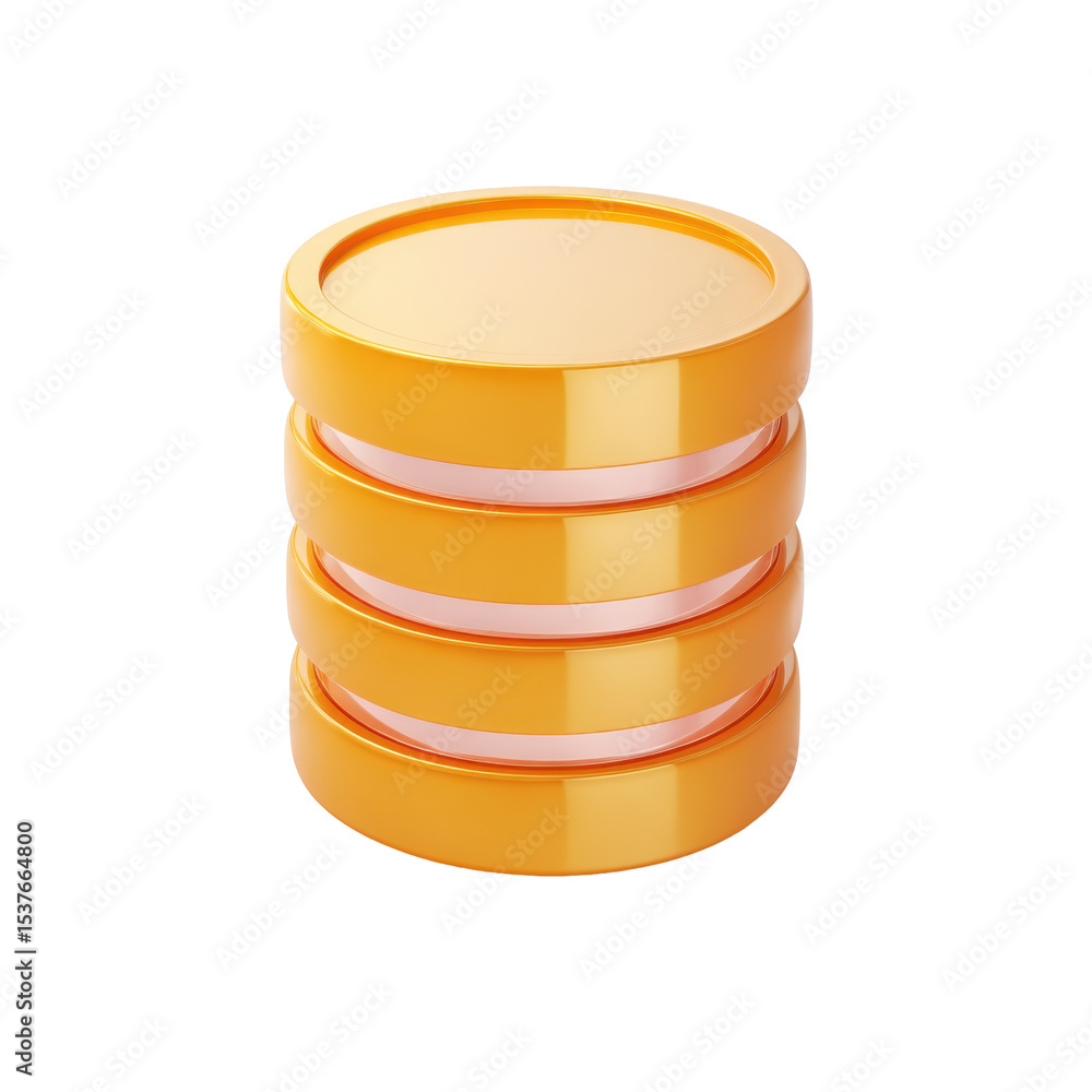 Poster vibrant 3d cylinder layer database system icon displayed on transparent png image shows a clean tech