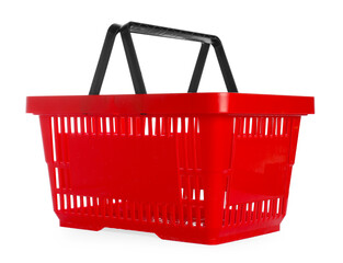 Fototapeta premium One red shopping basket isolated on white