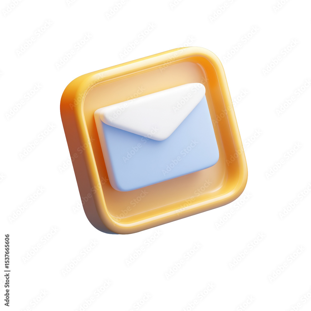 Poster clean 3d transparent png email icon for inbox envelope notification with golden color and white elem