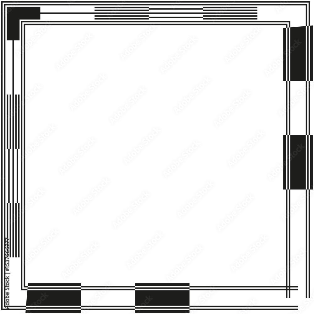 Poster checkered border icon. square vector outline. symmetric corner pattern. grey black frame.