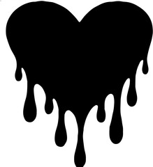 black and white paint splashes  shape heart on white,Black grunge heart shape with paint drips and splashes on white background,Drip heart set of oil, sauce or paint isolated on white background. 