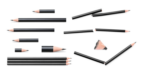 Many graphite pencils on white background, collage