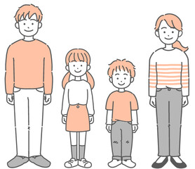 父と母・子どもの2世代家族が立っているイラストセット	
