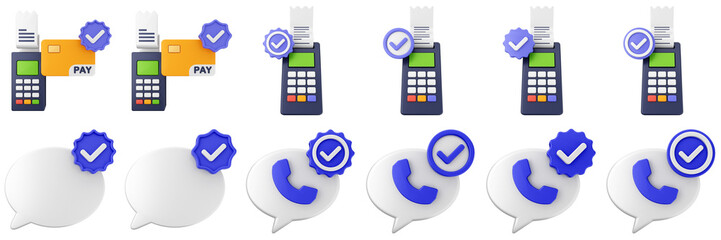 3d verification check mark correct approve success right vote icon set bundle illustration