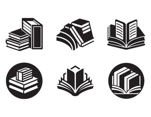 Open book silhouette with a simple and minimalistic design, black and white