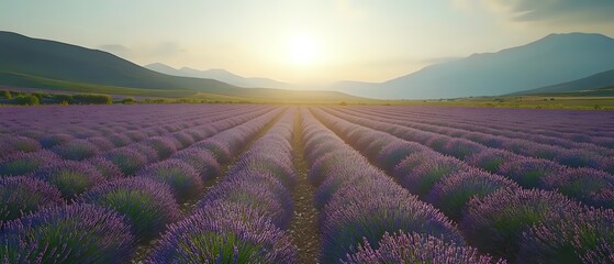 Naklejka premium Lavender Field at Sunset