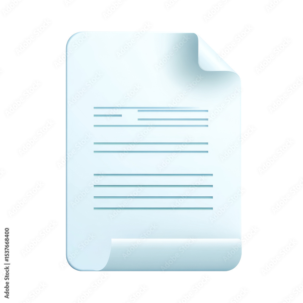 Poster a 3d rendered clean icon of a white paper document in png format with transparent background and sim