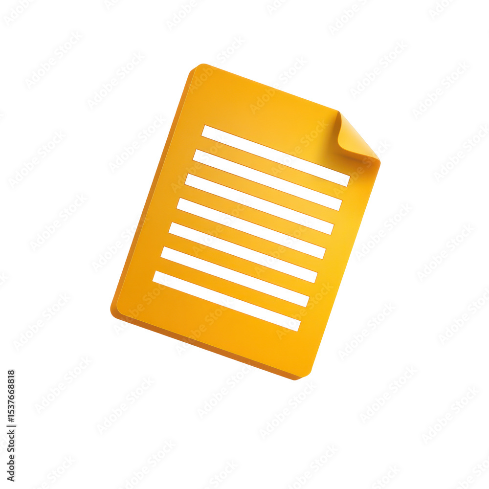 Poster a 3d render of a clean transparent orange paper document or file icon in png format presentation