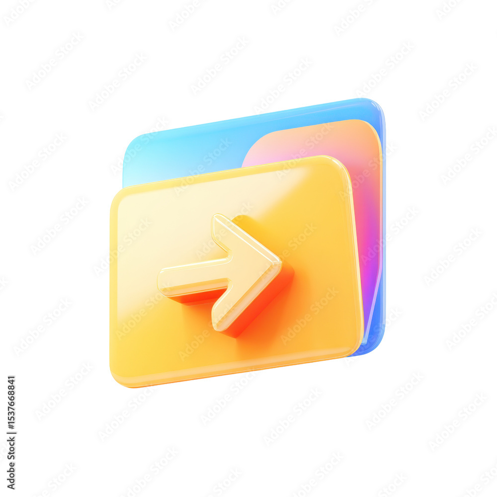 Poster a clean transparent png 3d icon depicting a folder with a transfer arrow for file management and dat