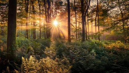 shining through forest canopy, golden hour vibes” 