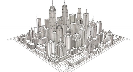 Outlined cityscape illustration