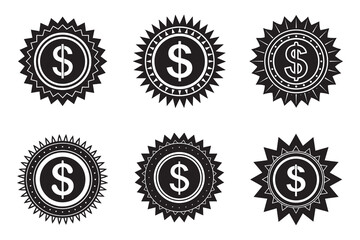 set of dollar rate icon silhouette vector illustration