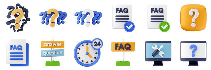 3d Frequently Asked Questions answer support center help message solution icon set bundle illustration
