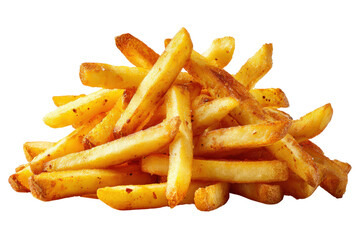 Classic yellow French fries texture, deep-fried perfection isolated on a Transparent background, PNG file.