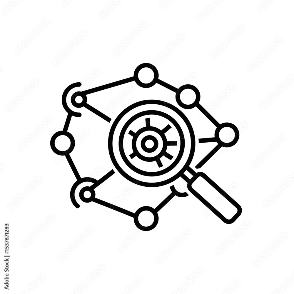 Poster artificial intelligence concept with magnifying glass and nodes