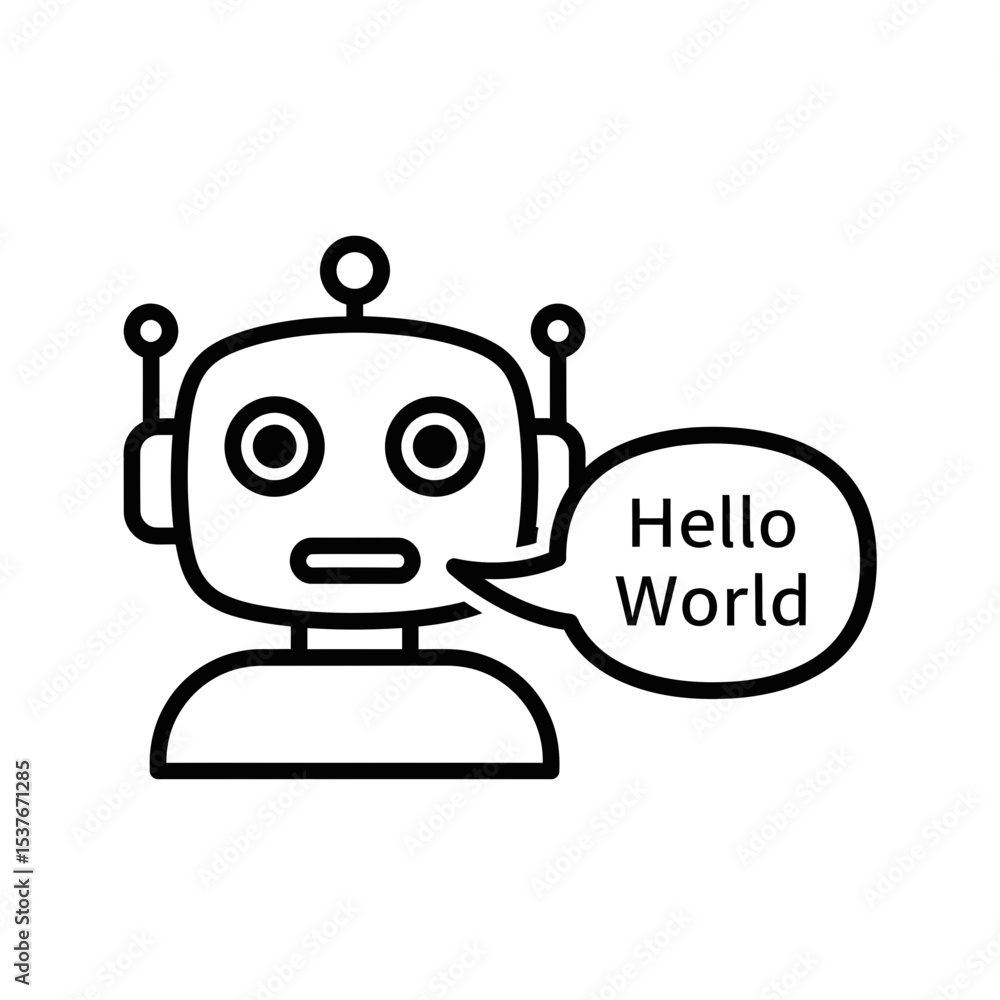 Poster vector icon of a robot expressing excitement saying hello world