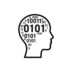 Artificial Intelligence head silhouette with binary code design