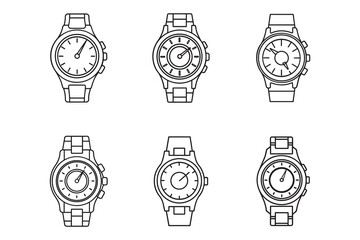 luxury silver men s wristwatch line art vector illustration 