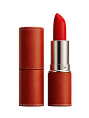 Close-up of red lipstick in luxury case, cosmetic beauty product, isolated on a Transparent background, PNG file. for mockup