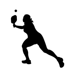 Female Pickleball Player Silhouette in Motion, Athletic Woman Playing Pickleball Vector