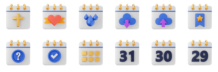 3d calendar schedule event reminder date month icon set bundle illustration