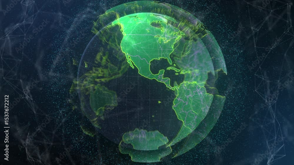 Poster pulsing ring forming rings around rotating hologram globe in void indicating readiness for input