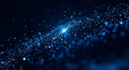 Abstract Blue Particle Stream on Dark Background - Digital Technology and Data Flow Concept. Generative Ai