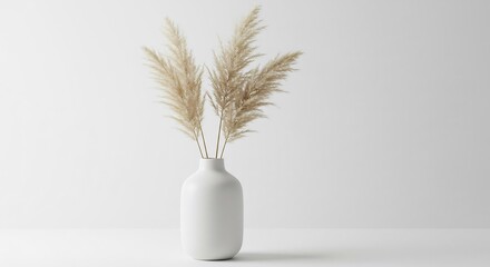 Elegant pampas grass subtly illuminates minimalist white vase. AI Generated