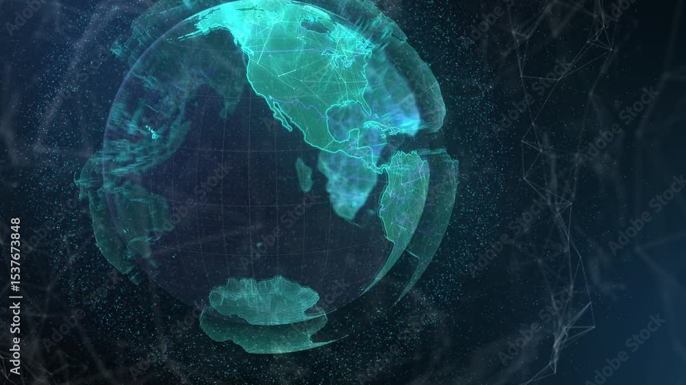 Aufkleber rotating holographic globe creating grid lines and data nodes in virtual space, drifting particles