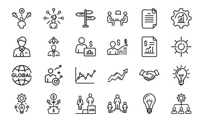 A comprehensive set of business and finance icons for digital design and communication