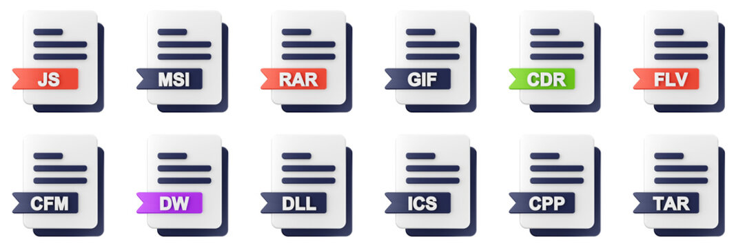 3d file format type icon set bundle illustration js msi rar gif cdr flv cfm dw dll ics cpp tar