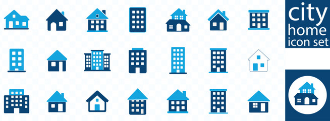 city Home icon set. home, flat, property, building, city, town, key, moving, location, house, Editable stroke. Vector illustration