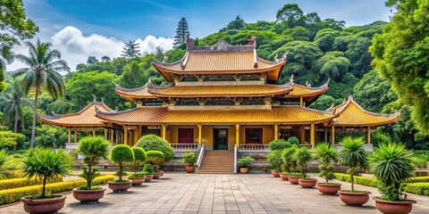 Obraz premium Temple architecture and lush greenery surrounding Ben Duoc temple in Cu Chi, rural vietnam, culture and history