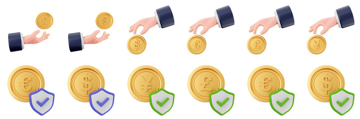 3d coin finance investment wealth payment income money dollar icon set bundle illustration