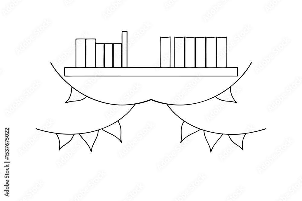 Aufkleber simple line art bookshelf festive bunting continuous line drawing