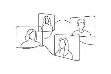Continuous line art illustration of online meeting connection
