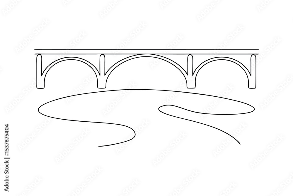 Poster continuous line art bridge over river simple design