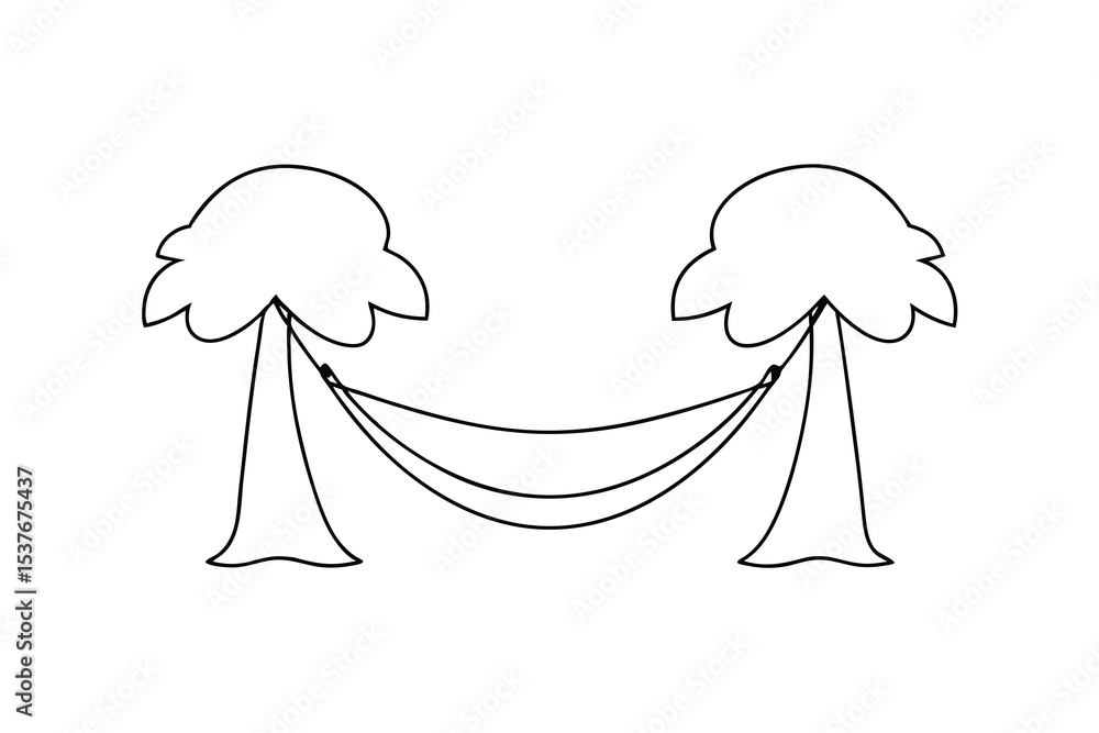 Poster relaxing hammock between two trees continuous line art illustration
