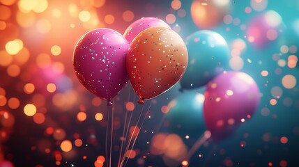 Colorful Party Balloons with Floral Design on Light Background