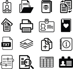 Document set of web icons in line style. Documents linear icon collection. Containing contract papers, folder, certificate, accept, approved, clipboard, invoice, archive and more.