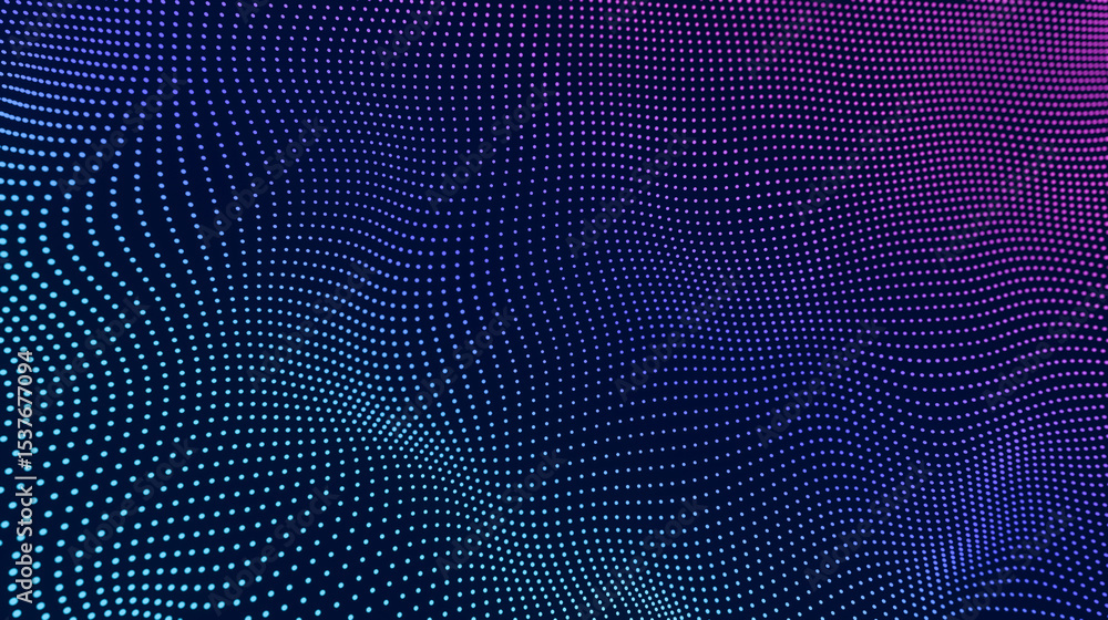 Poster colorful abstract digital wave with dotted patterns on black background