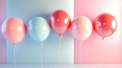 Colorful Party Balloons with Floral Design on Light Background