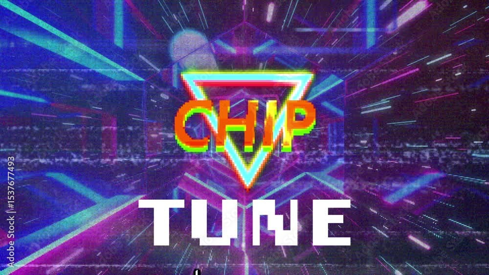Poster displaying loading bar filling, revealing chip tune logo, hovering pointer glitching in tunnel