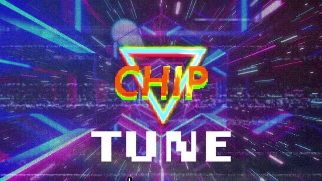 Displaying loading bar filling, revealing CHIP TUNE logo, hovering pointer glitching in tunnel