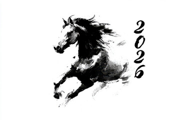 Expressive black ink horse for Chinese Year of the Horse 2026 celebration