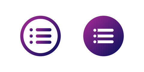 Hamburger Menu Icon Set. A purple gradient icon with three horizontal lines, known as a hamburger menu for navigation.