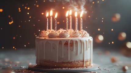 Birthday Cake with Candles Lit in a Cozy Home Celebration