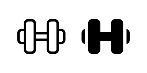 Dumbbell Icon Set. A black icon of a dumbbell, symbolizing fitness or gym facilities in accommodation settings.